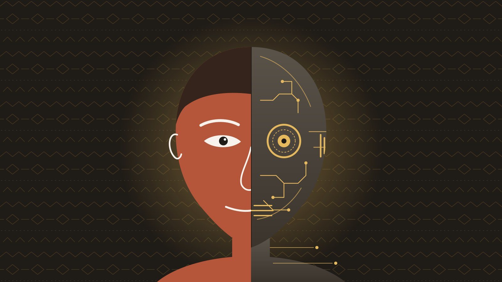 A face that is half human and half machine